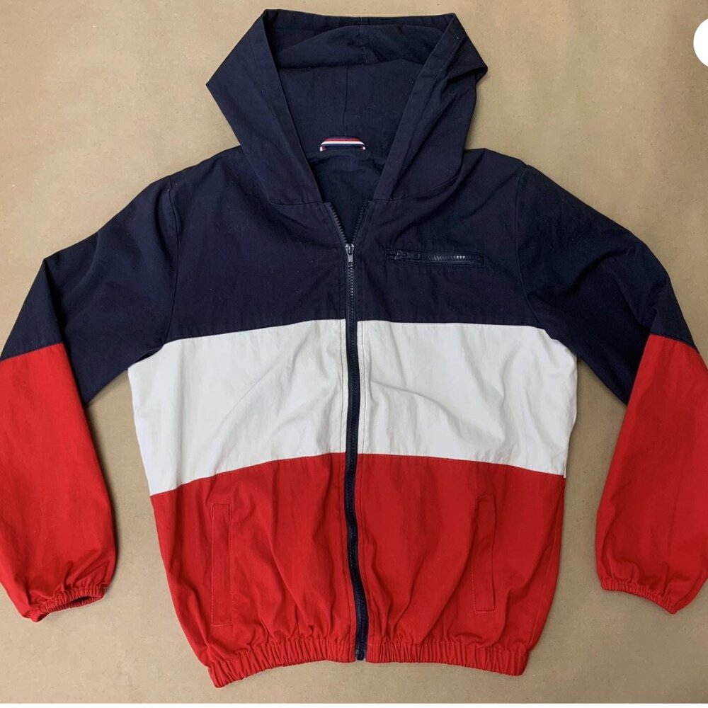 Brandy Melville Red, Black, and White Bomber Jacket
